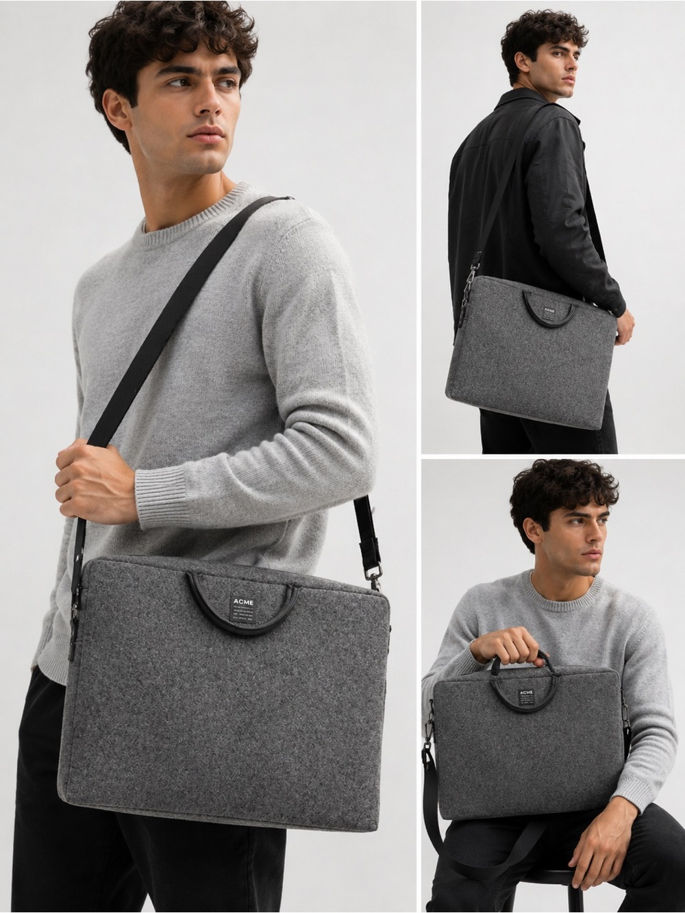 ACME Charcoal Felt Laptop Brief with Adjustable Strap